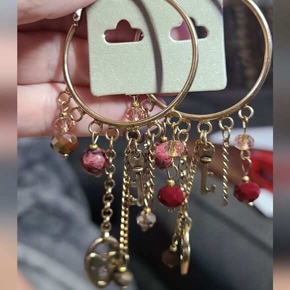 IKITA PARIS Earrings Hoops Beaded Danglers Pierced Gold Statement  - Picture 1 of 9